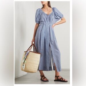 DÔEN Juno Belted Gingham Organic Cotton-blend Voile Midi Dress - Blue